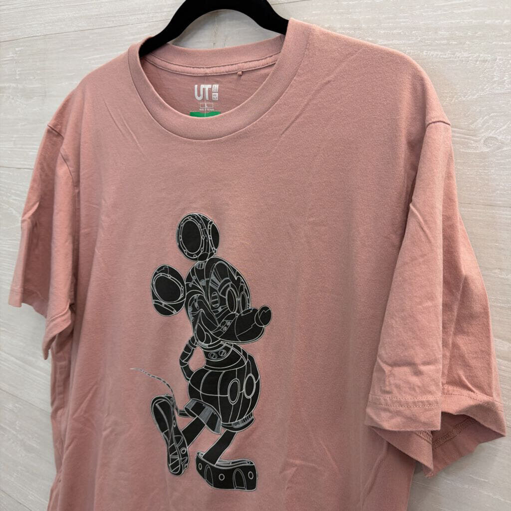 Uniqlo Pink/ Black Gearshift Mickey Short Sleeve Graphic Tee Large