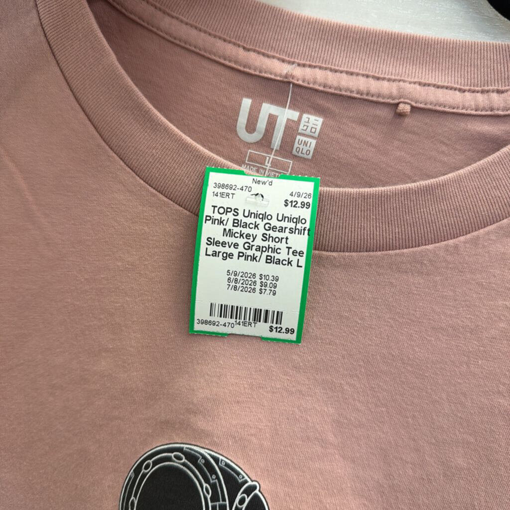 Uniqlo Pink/ Black Gearshift Mickey Short Sleeve Graphic Tee Large