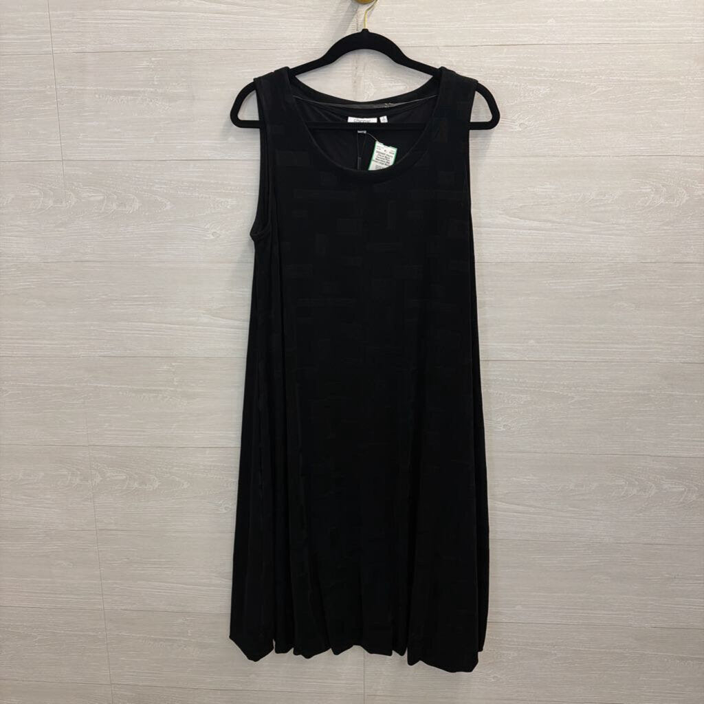 Chicos Black Textured Print Sleeveless Midi Dress Large