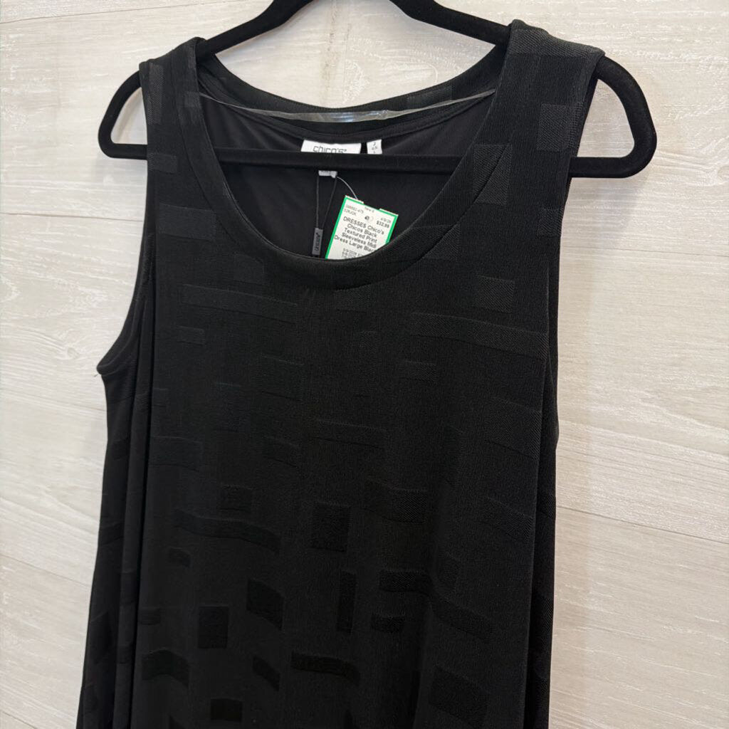 Chicos Black Textured Print Sleeveless Midi Dress Large