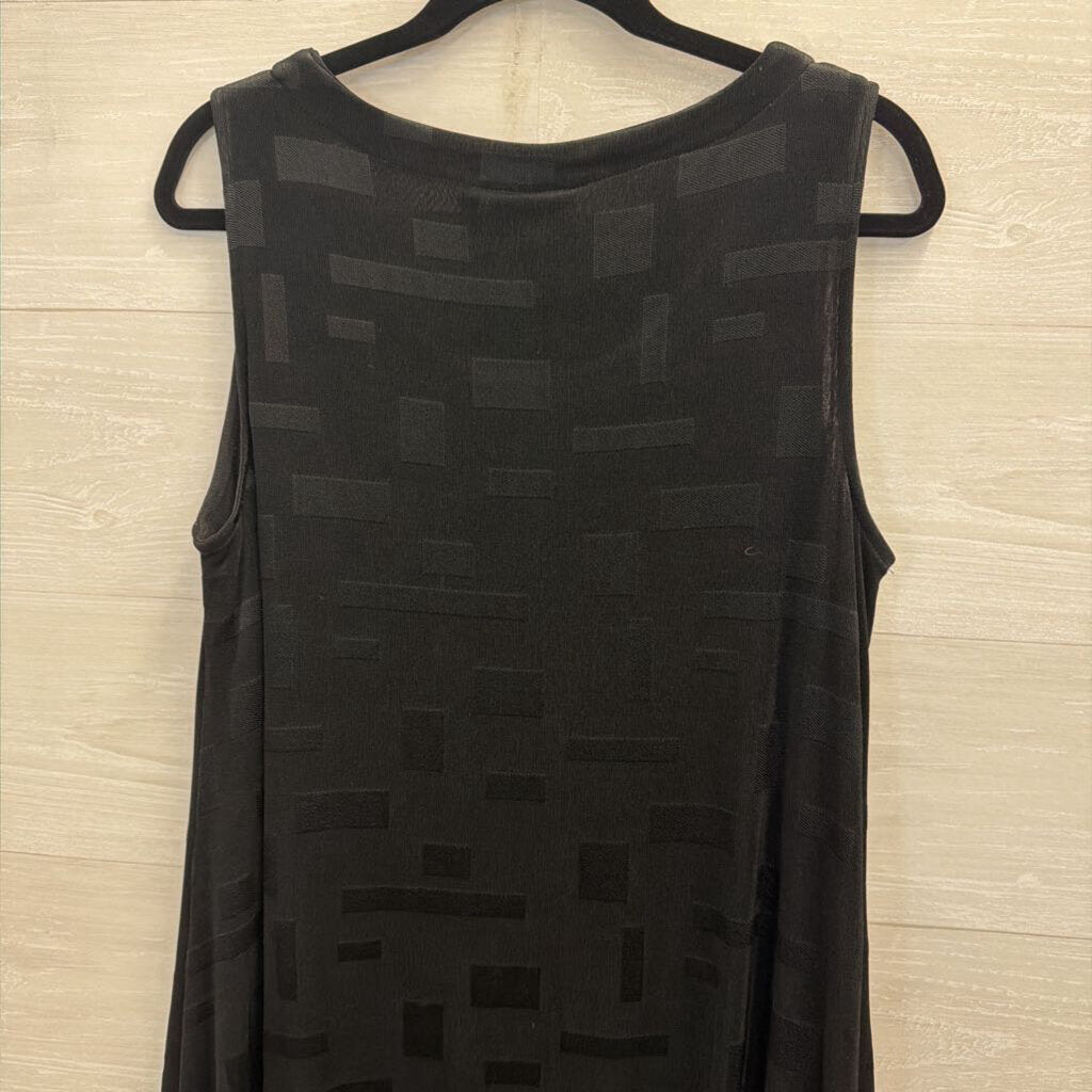Chicos Black Textured Print Sleeveless Midi Dress Large