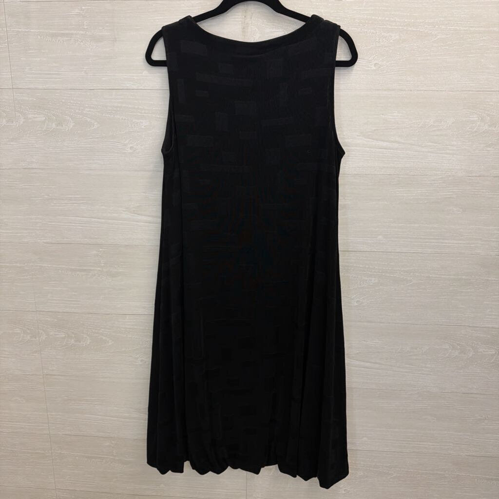 Chicos Black Textured Print Sleeveless Midi Dress Large