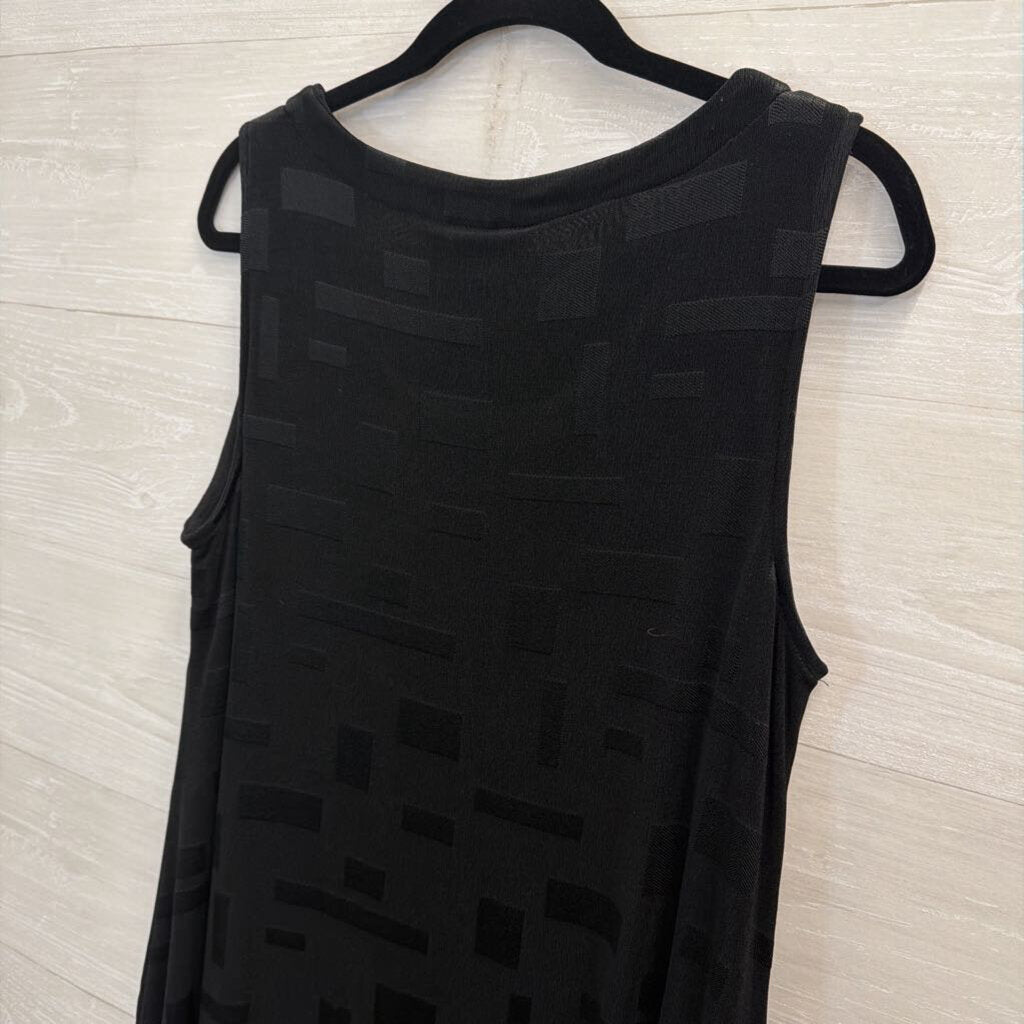 Chicos Black Textured Print Sleeveless Midi Dress Large