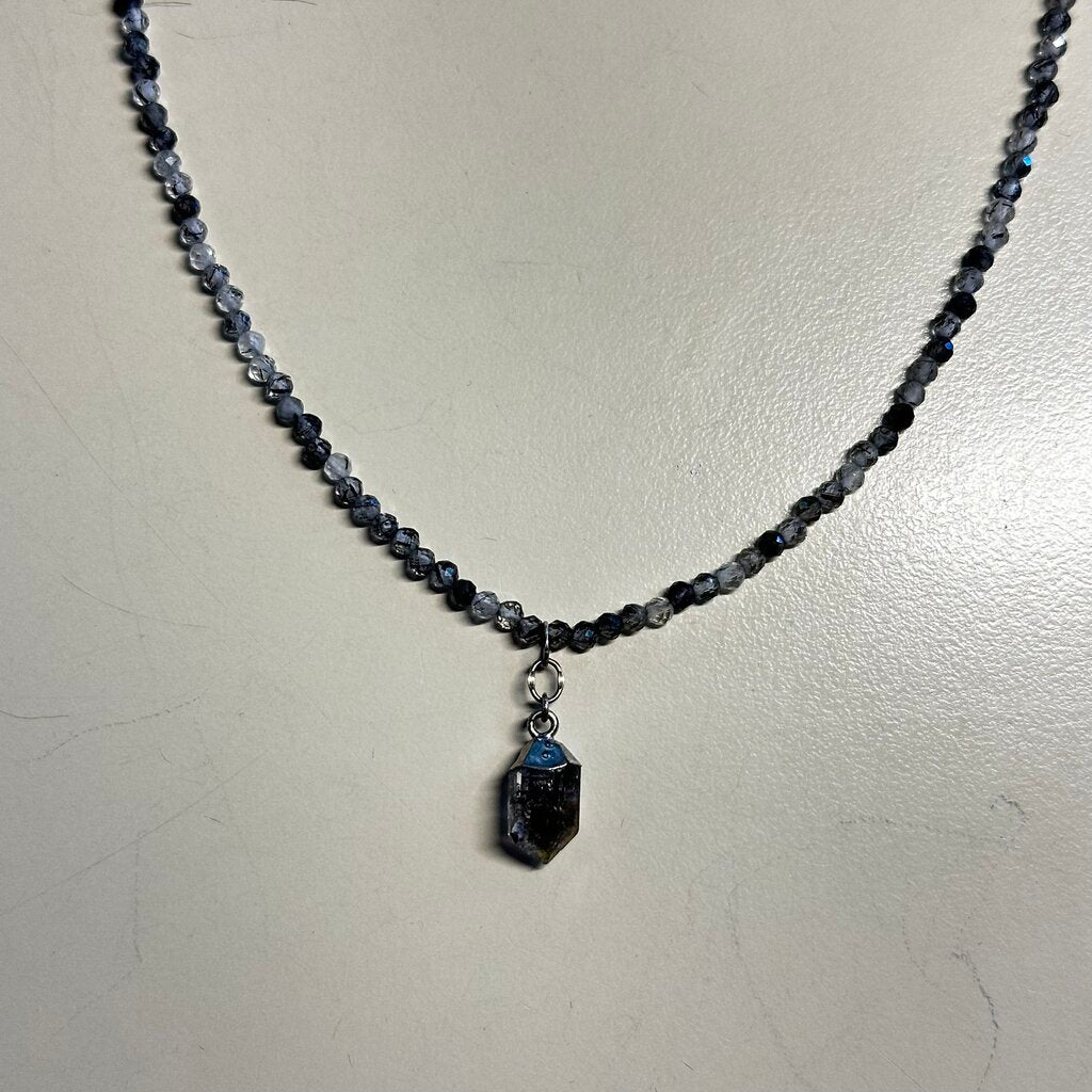 Anne Vaughan Silver/ Grey Beaded Stone Pendant Necklace