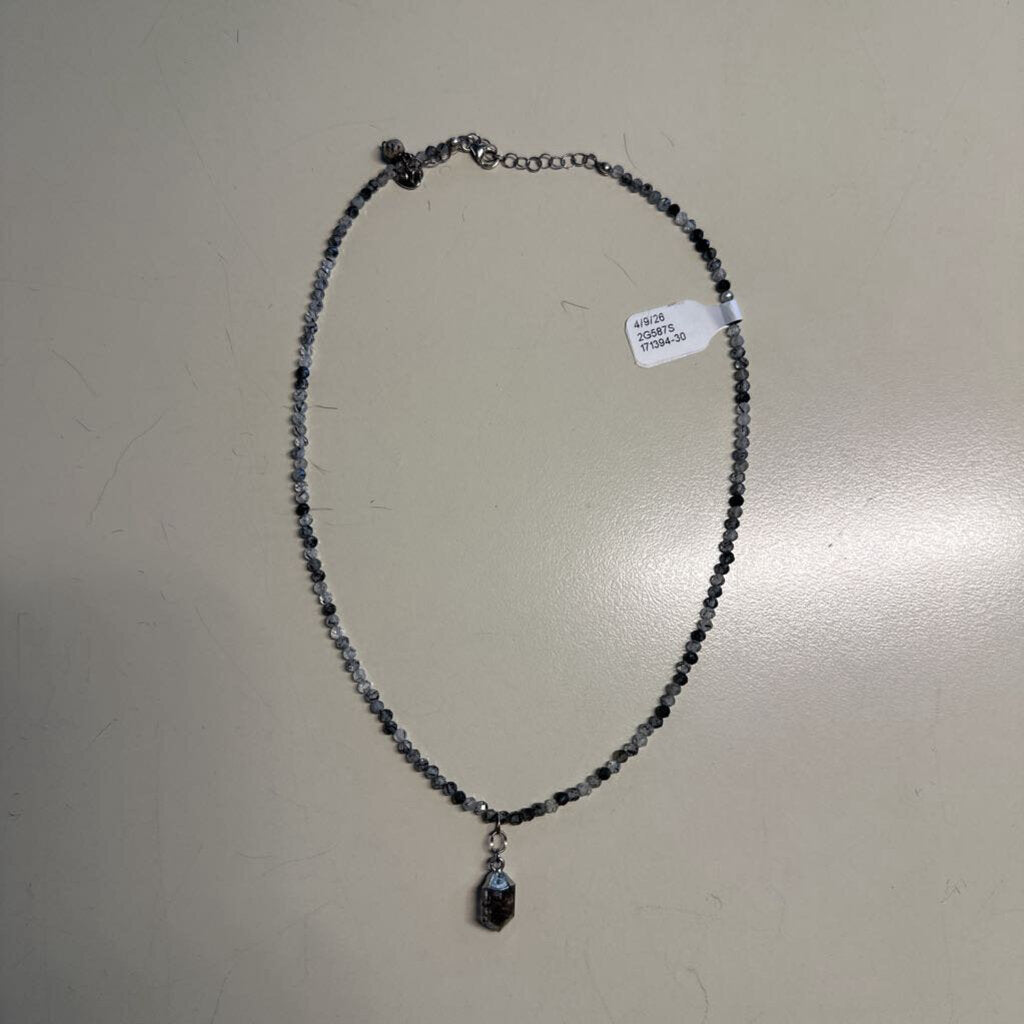 Anne Vaughan Silver/ Grey Beaded Stone Pendant Necklace