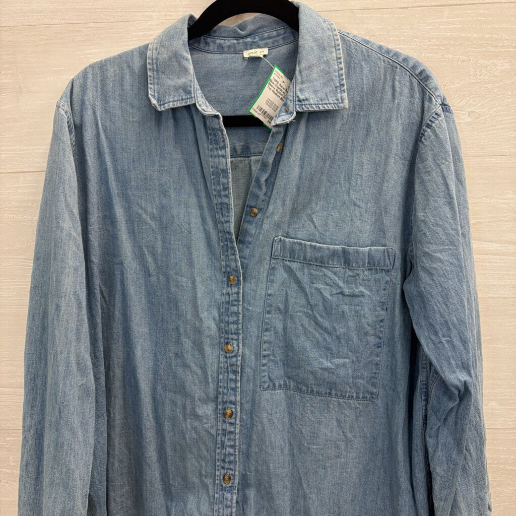 Aerie Blue Chambray Long Sleeve Button Down Top Medium