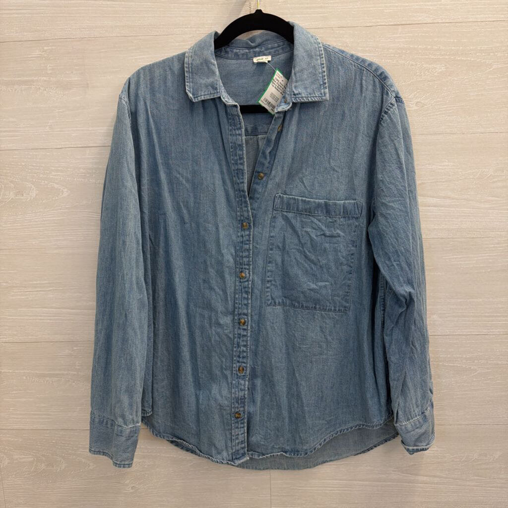 Aerie Blue Chambray Long Sleeve Button Down Top Medium