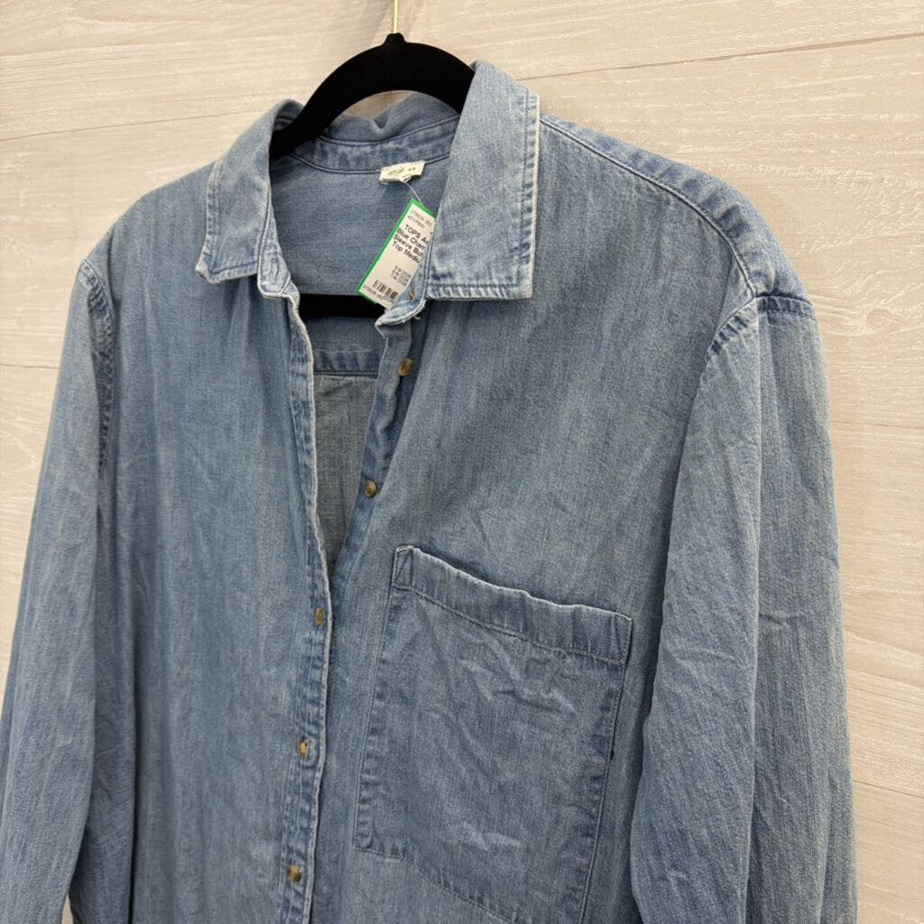 Aerie Blue Chambray Long Sleeve Button Down Top Medium