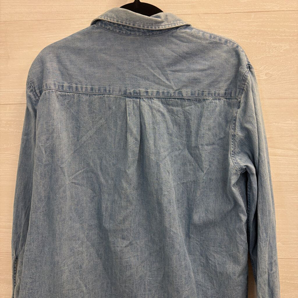 Aerie Blue Chambray Long Sleeve Button Down Top Medium
