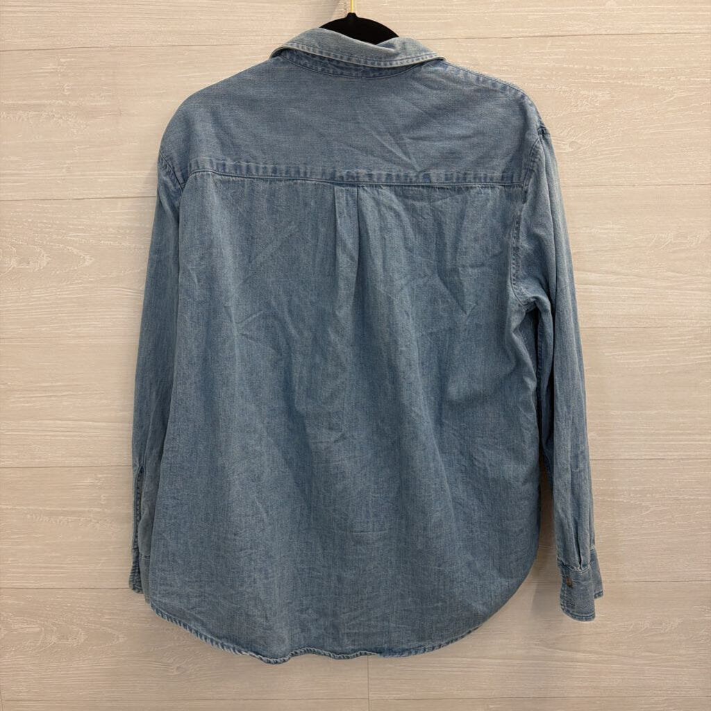 Aerie Blue Chambray Long Sleeve Button Down Top Medium