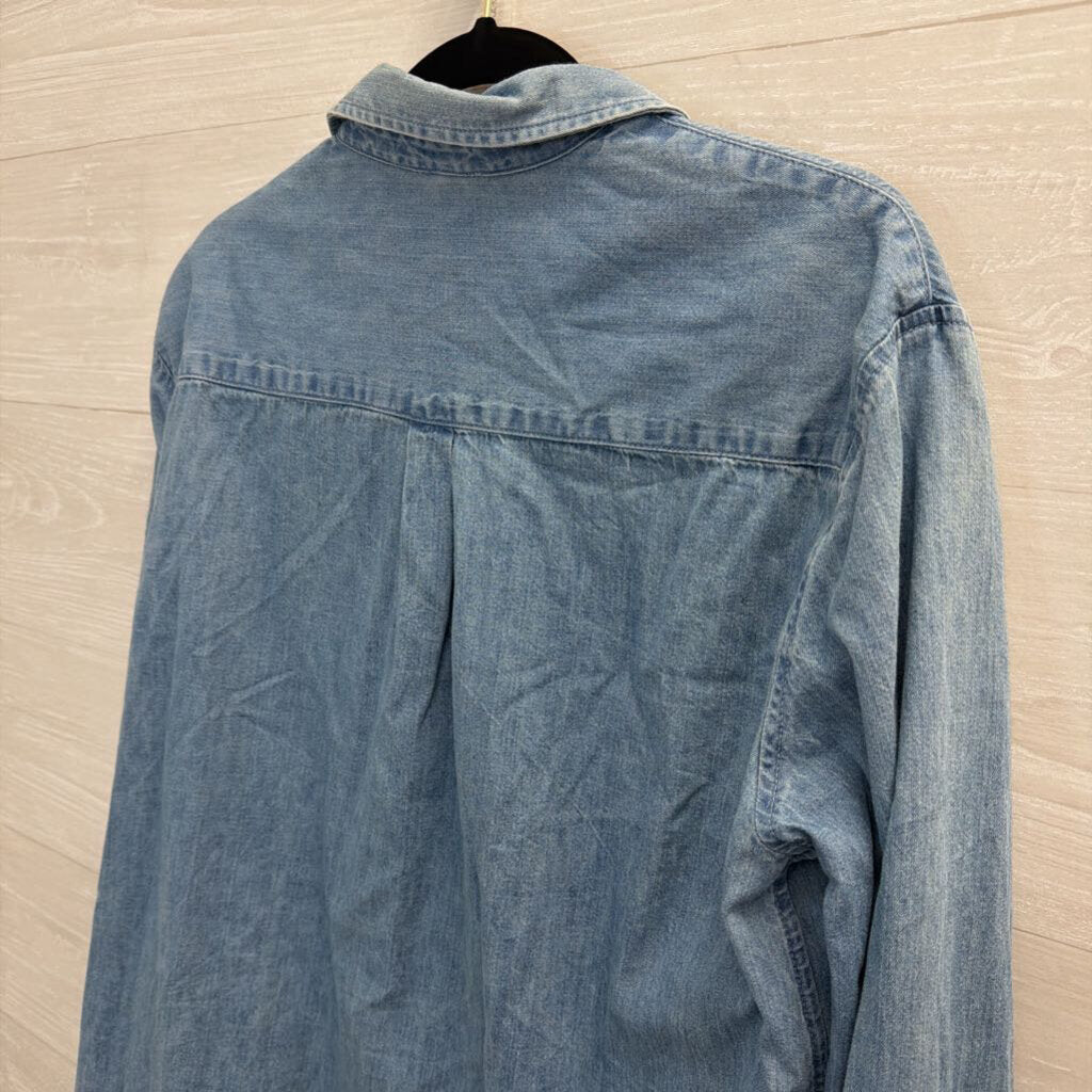 Aerie Blue Chambray Long Sleeve Button Down Top Medium