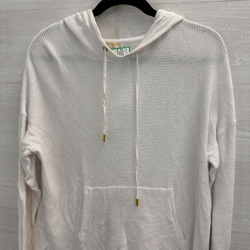Micheal Kors White Knit Hooded Pullover Large
