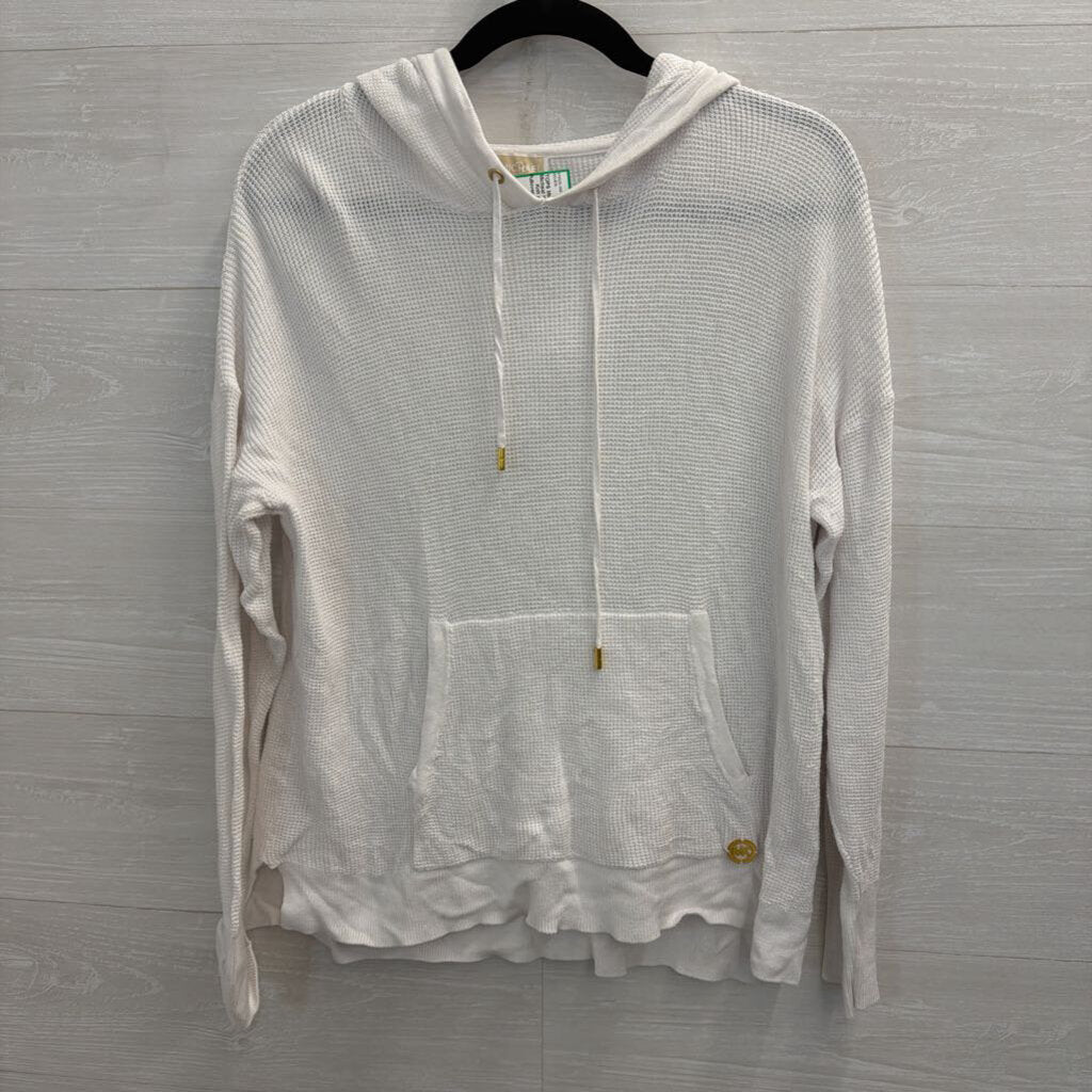 Micheal Kors White Knit Hooded Pullover Large