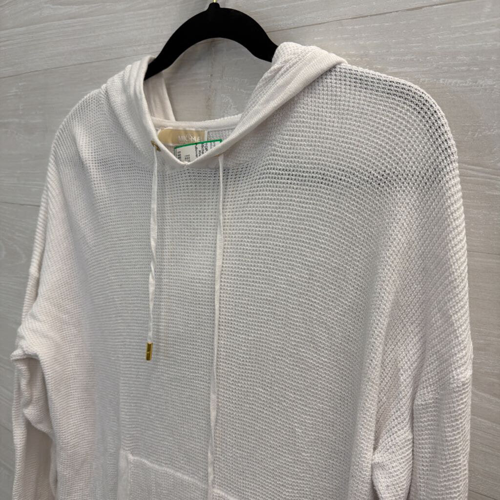Micheal Kors White Knit Hooded Pullover Large