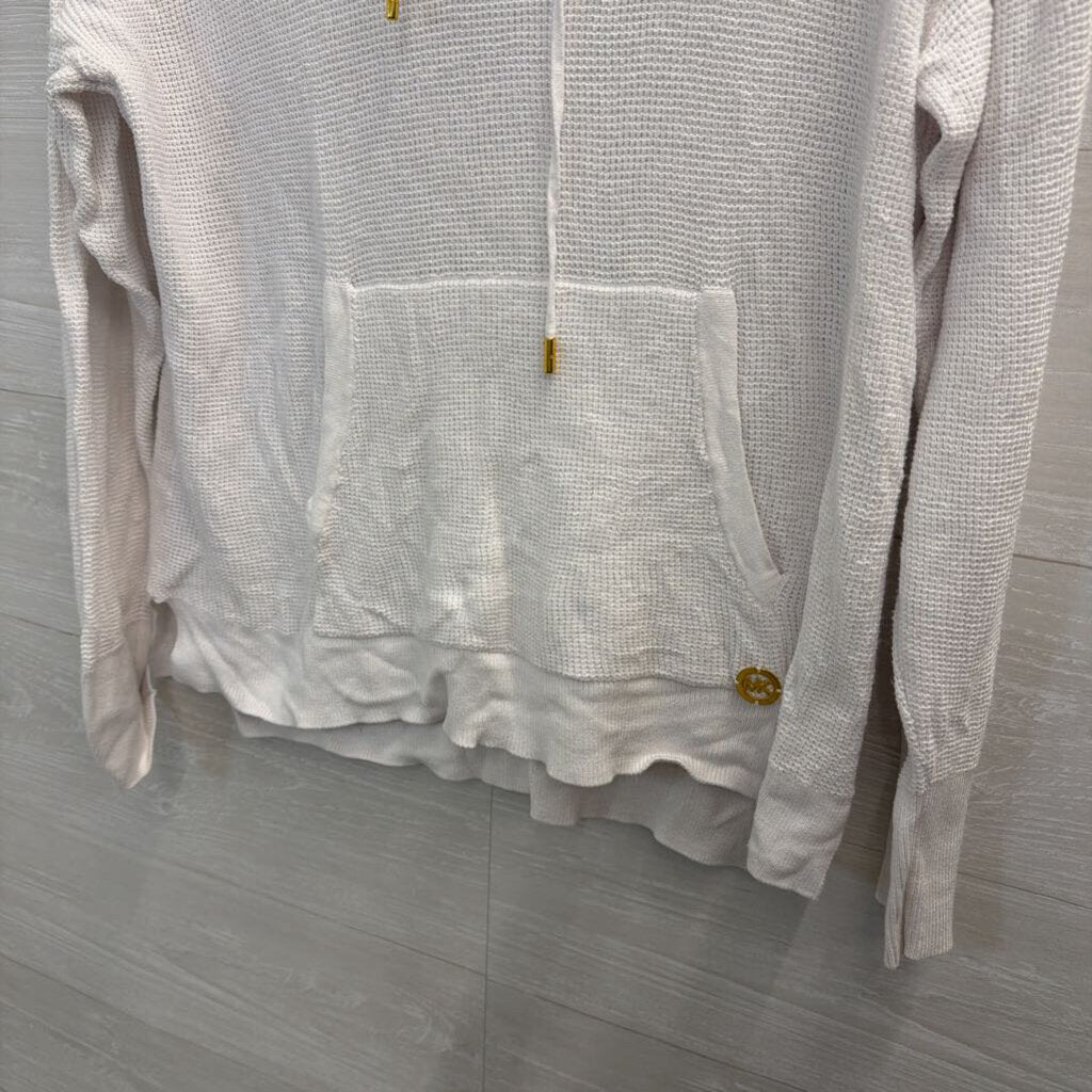 Micheal Kors White Knit Hooded Pullover Large