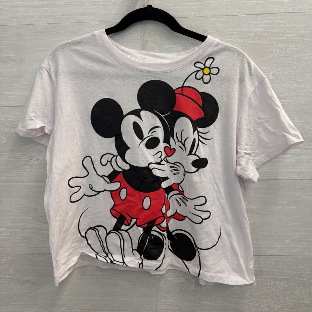 Disney White/ Multi Mickey/ Minnie Cropped Short Sleeve Graphic Tee Extra Large
