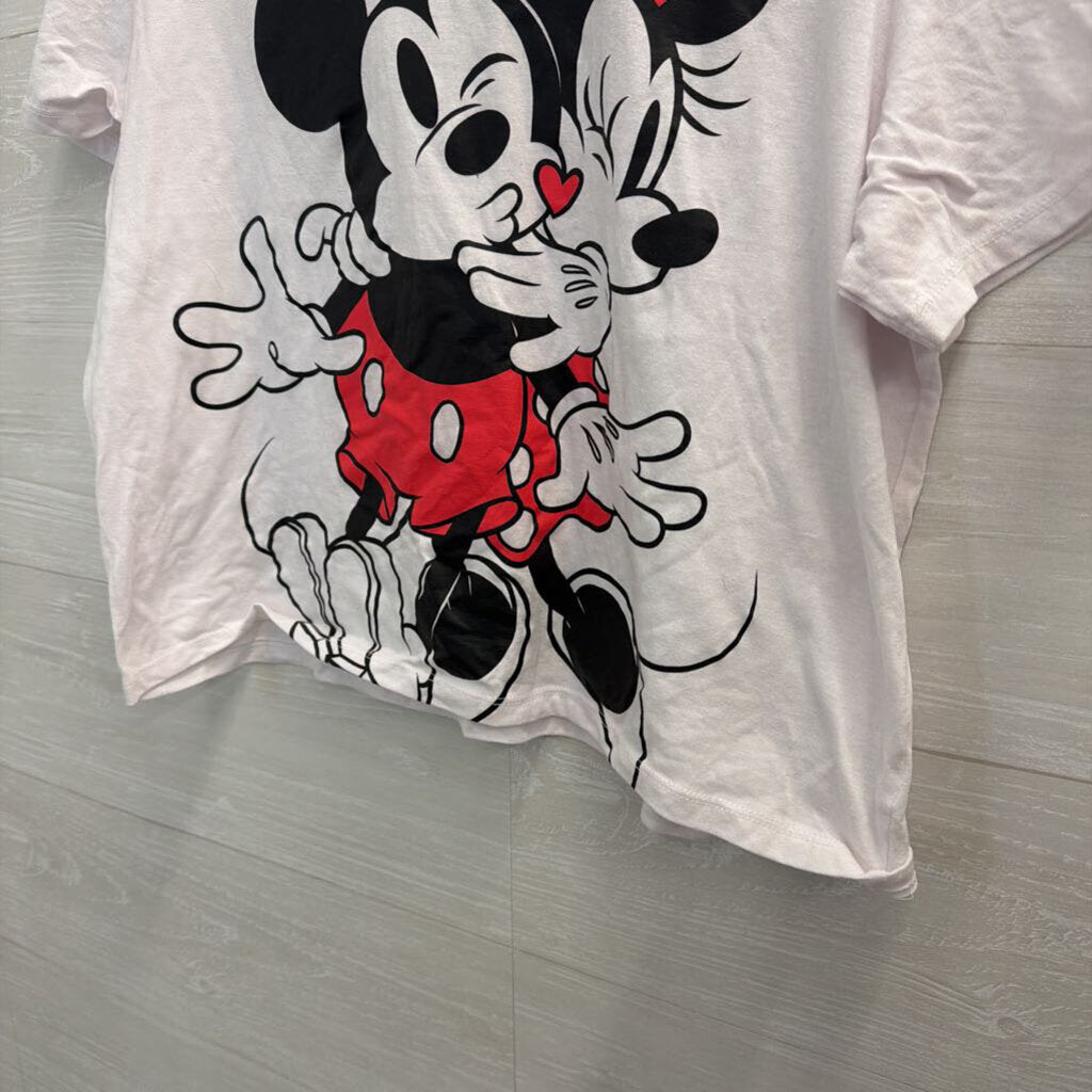 Disney White/ Multi Mickey/ Minnie Cropped Short Sleeve Graphic Tee Extra Large