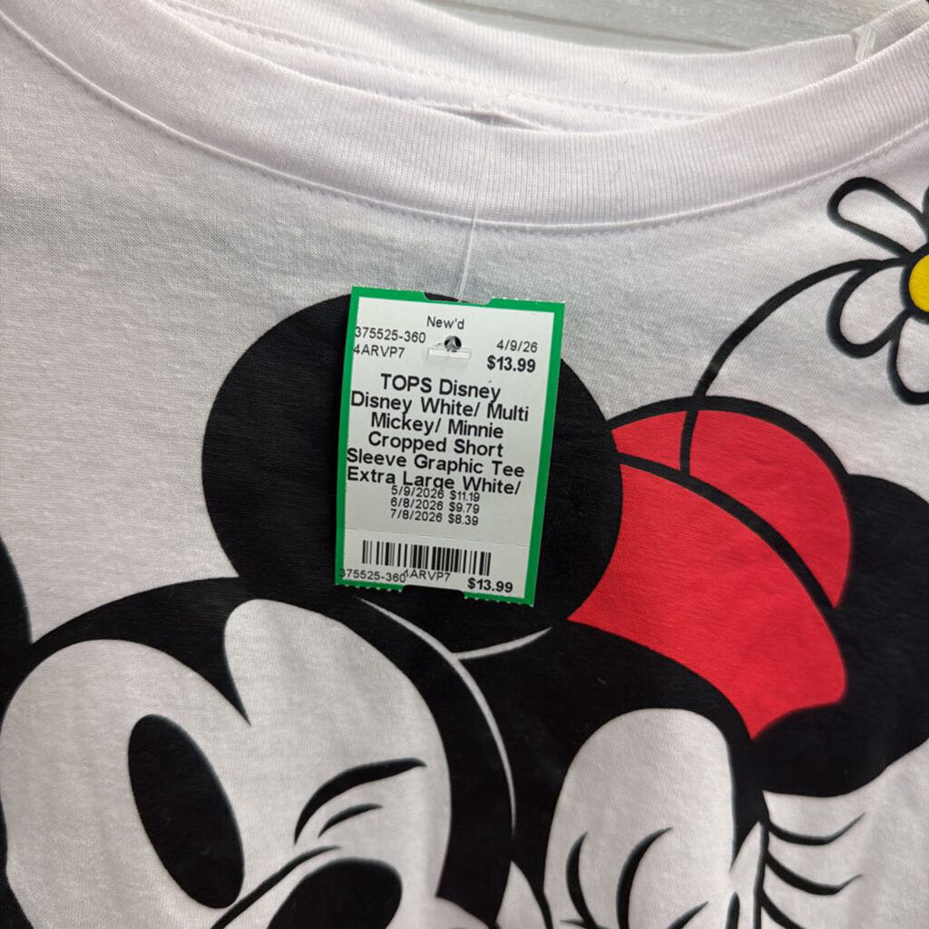 Disney White/ Multi Mickey/ Minnie Cropped Short Sleeve Graphic Tee Extra Large