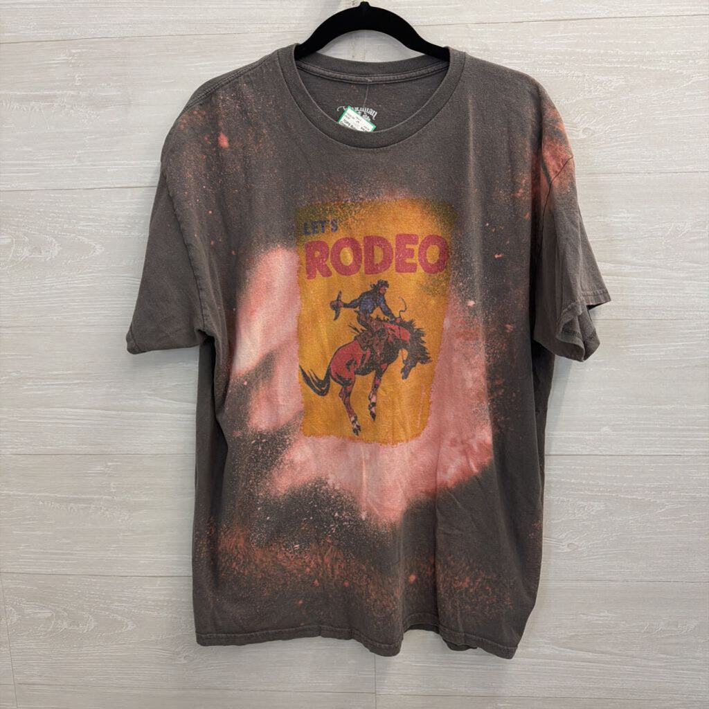 Bohemian Cowgirl Brown/ Pink Let's Rodeo Short Sleeve Graphic Tee Extra Large