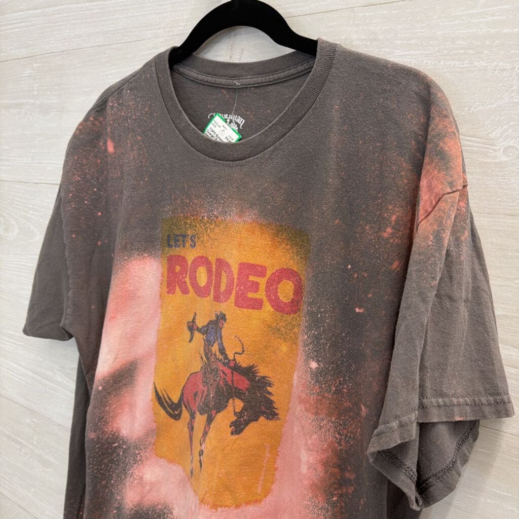 Bohemian Cowgirl Brown/ Pink Let's Rodeo Short Sleeve Graphic Tee Extra Large