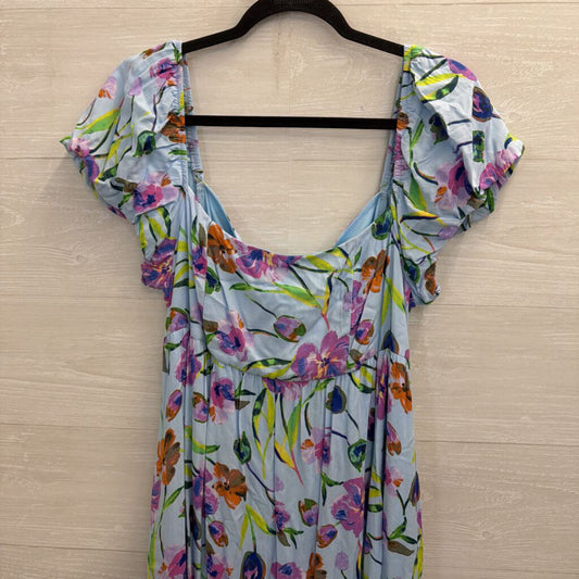 Listicle Blue/ Multi Floral Print Short Puff Sleeve Maxi Dress Large