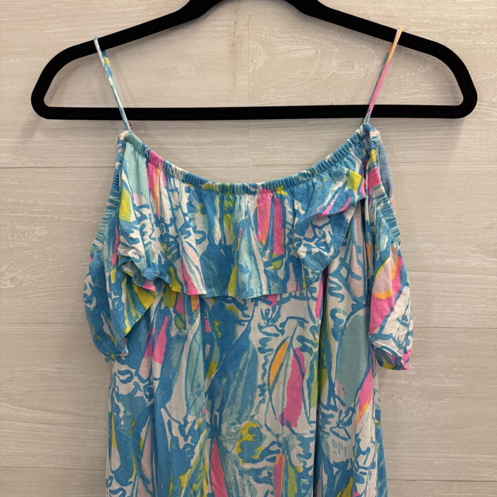 Lilly Pulitzer Blue/ Multi Print Off Shoulder Top Large