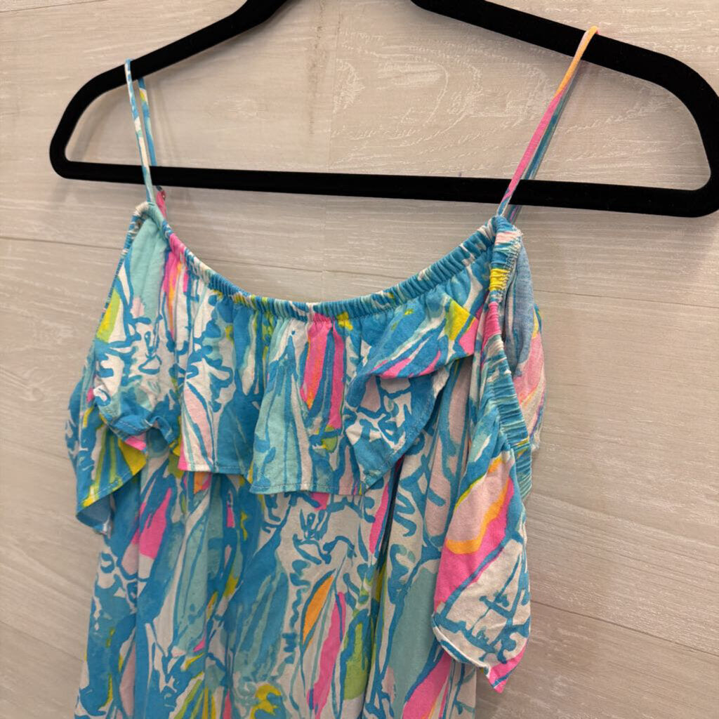Lilly Pulitzer Blue/ Multi Print Off Shoulder Top Large