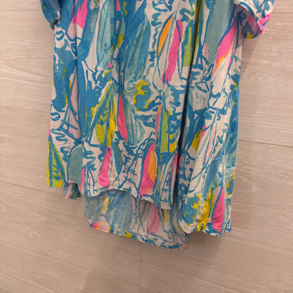 Lilly Pulitzer Blue/ Multi Print Off Shoulder Top Large