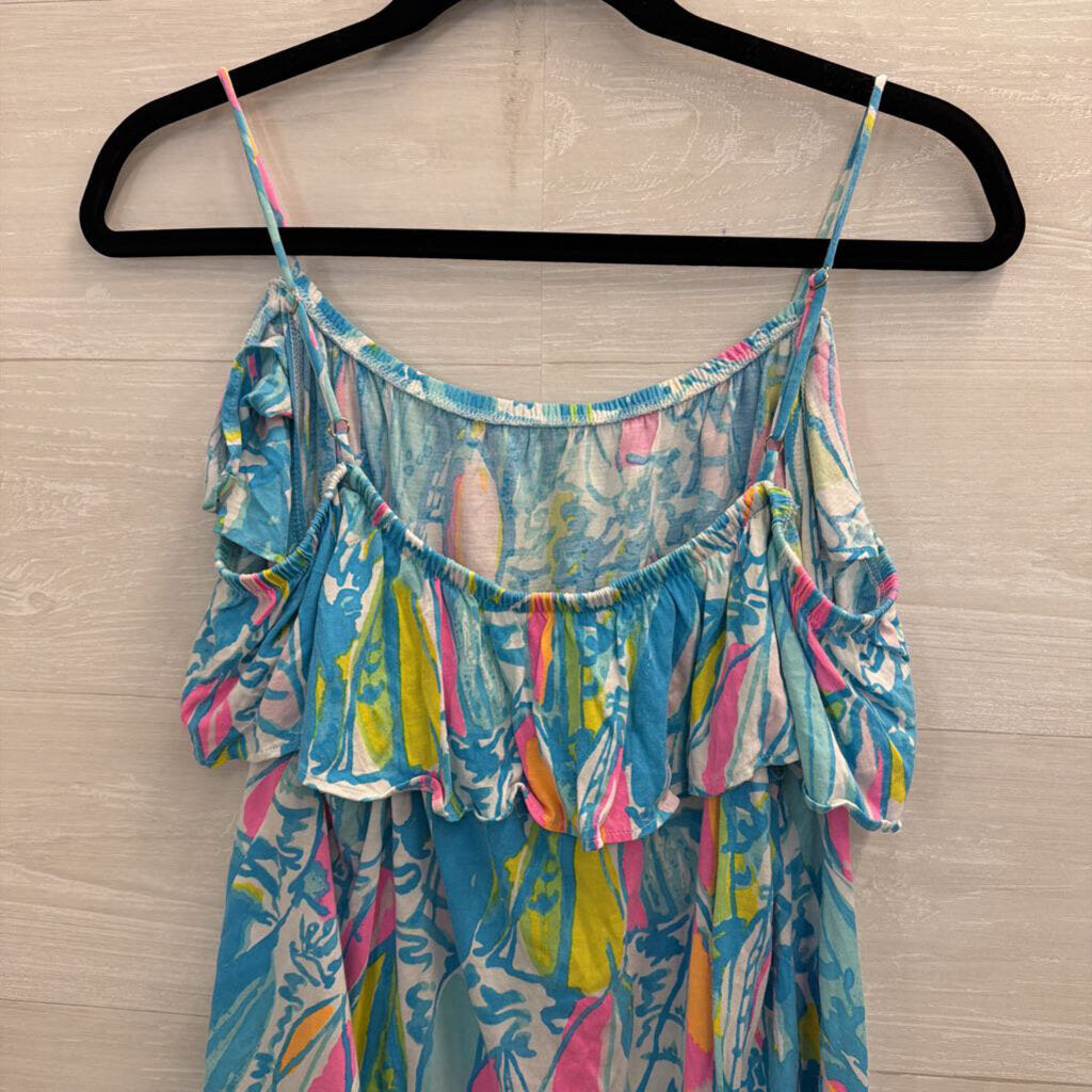 Lilly Pulitzer Blue/ Multi Print Off Shoulder Top Large