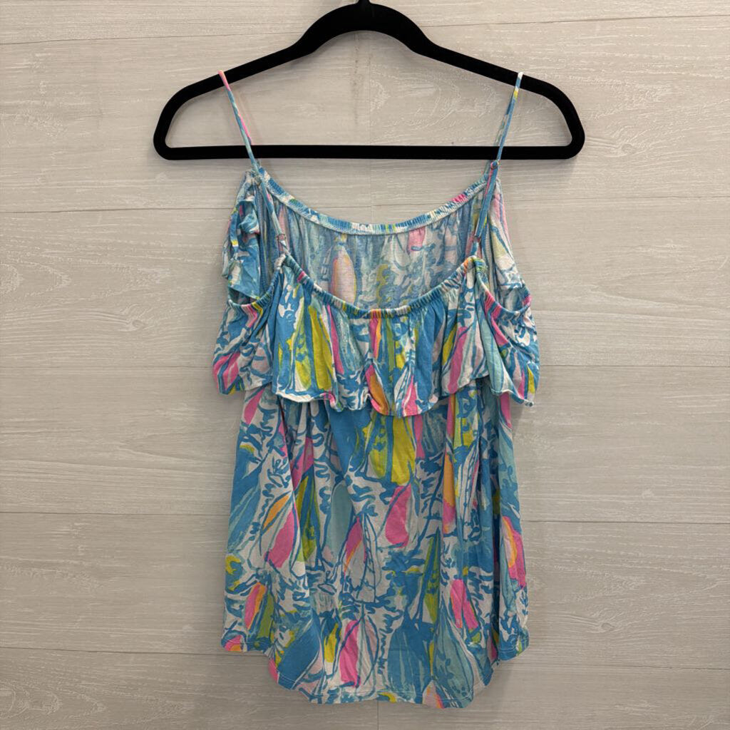 Lilly Pulitzer Blue/ Multi Print Off Shoulder Top Large