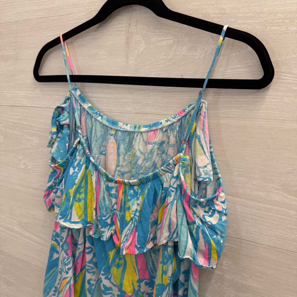 Lilly Pulitzer Blue/ Multi Print Off Shoulder Top Large