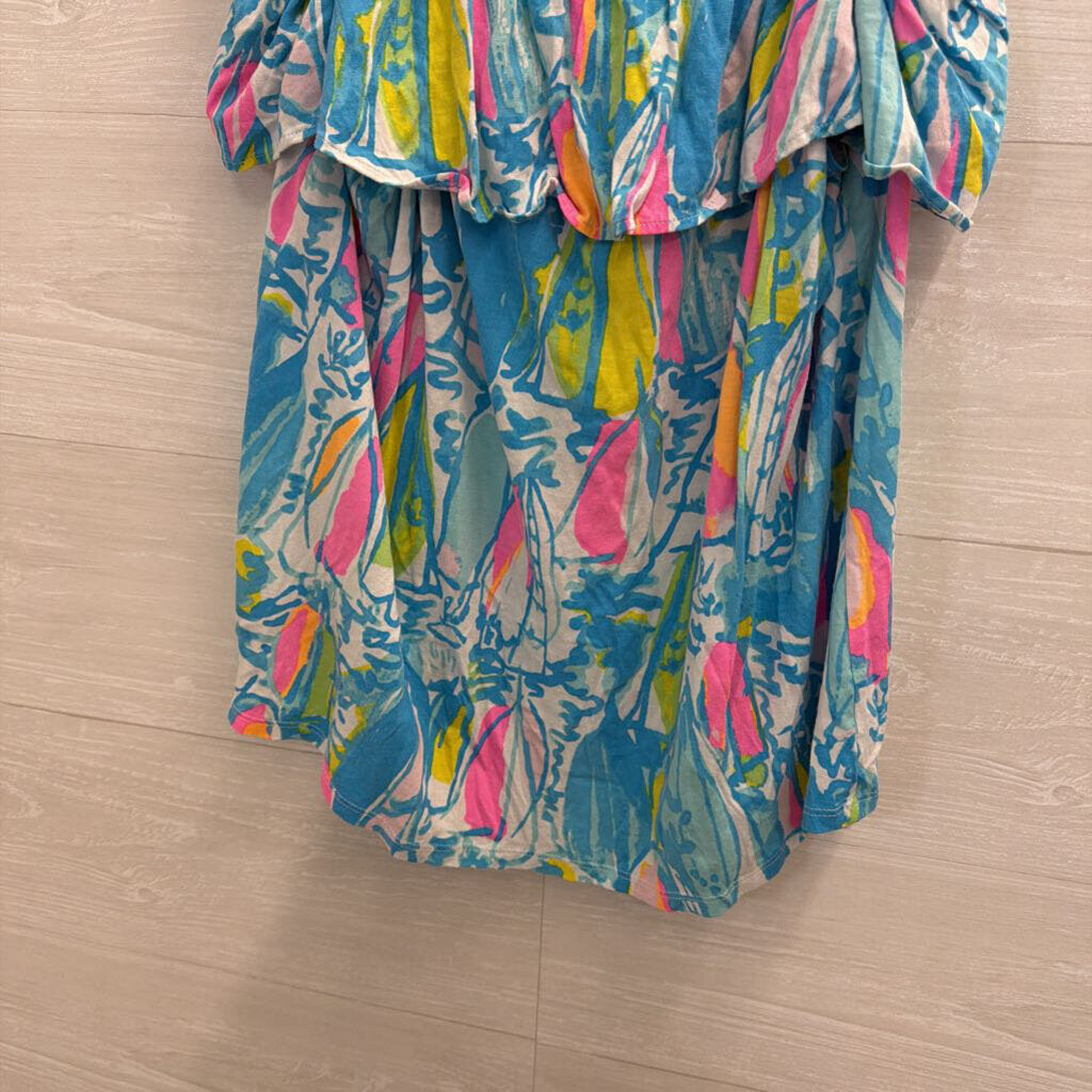 Lilly Pulitzer Blue/ Multi Print Off Shoulder Top Large