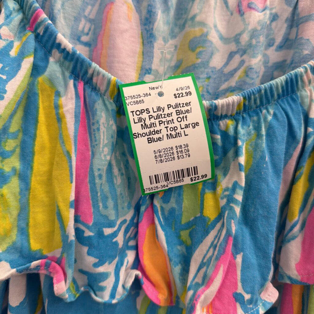 Lilly Pulitzer Blue/ Multi Print Off Shoulder Top Large