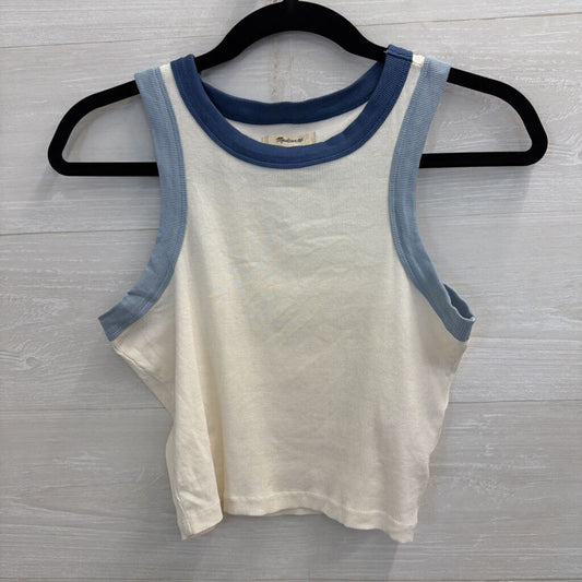 Madewell White/ Blue Trim Cropped Tank Top Extra Small