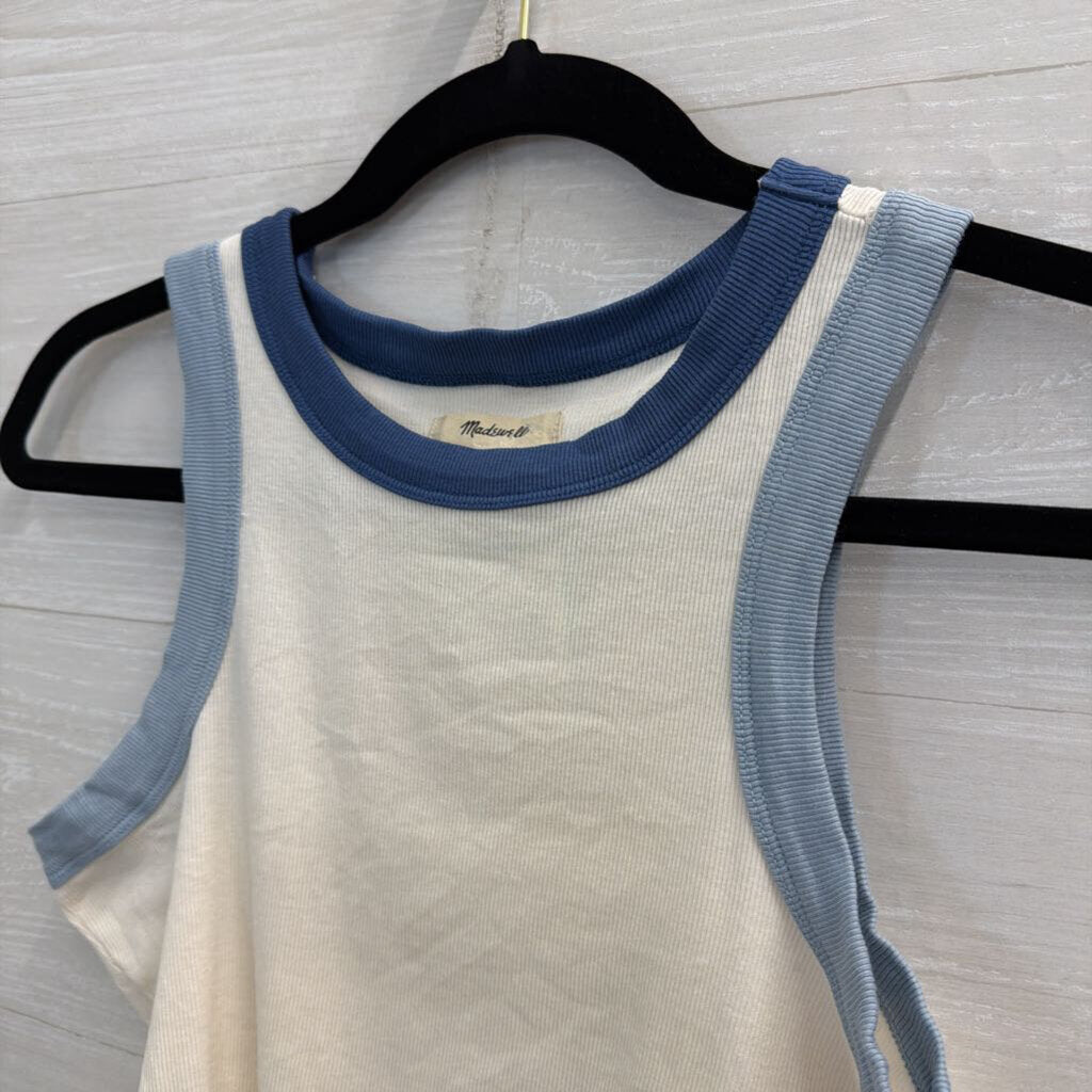 Madewell White/ Blue Trim Cropped Tank Top Extra Small