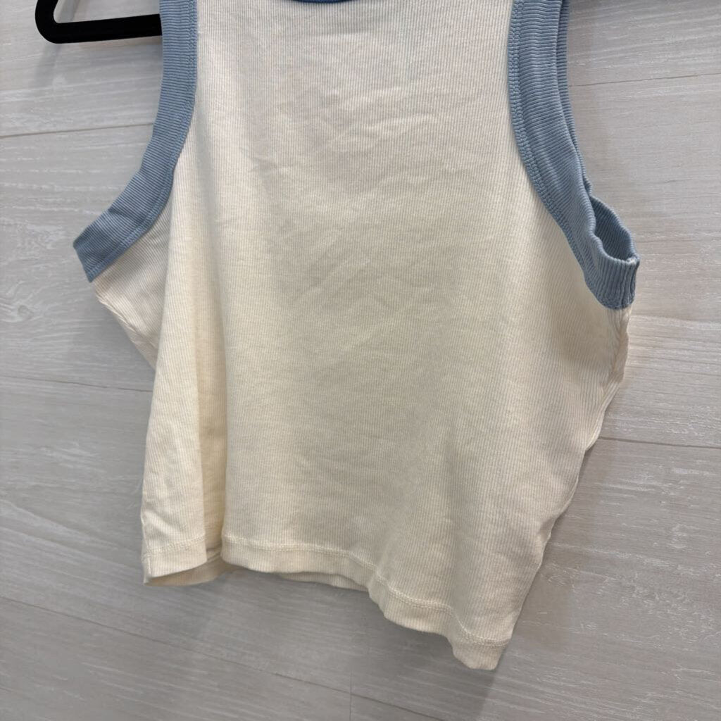 Madewell White/ Blue Trim Cropped Tank Top Extra Small