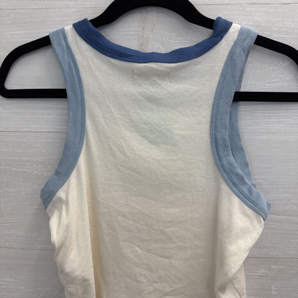 Madewell White/ Blue Trim Cropped Tank Top Extra Small