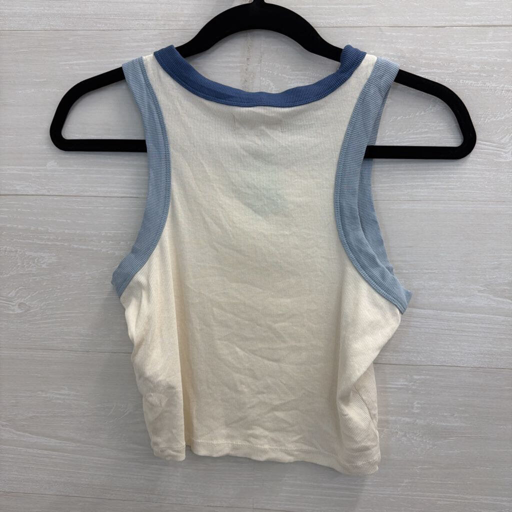 Madewell White/ Blue Trim Cropped Tank Top Extra Small