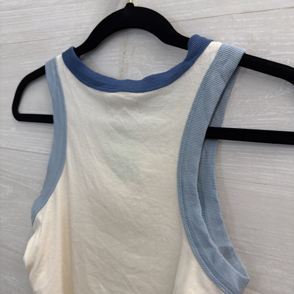 Madewell White/ Blue Trim Cropped Tank Top Extra Small