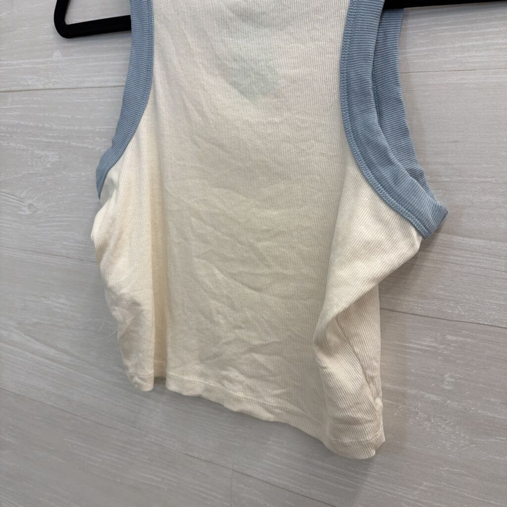 Madewell White/ Blue Trim Cropped Tank Top Extra Small