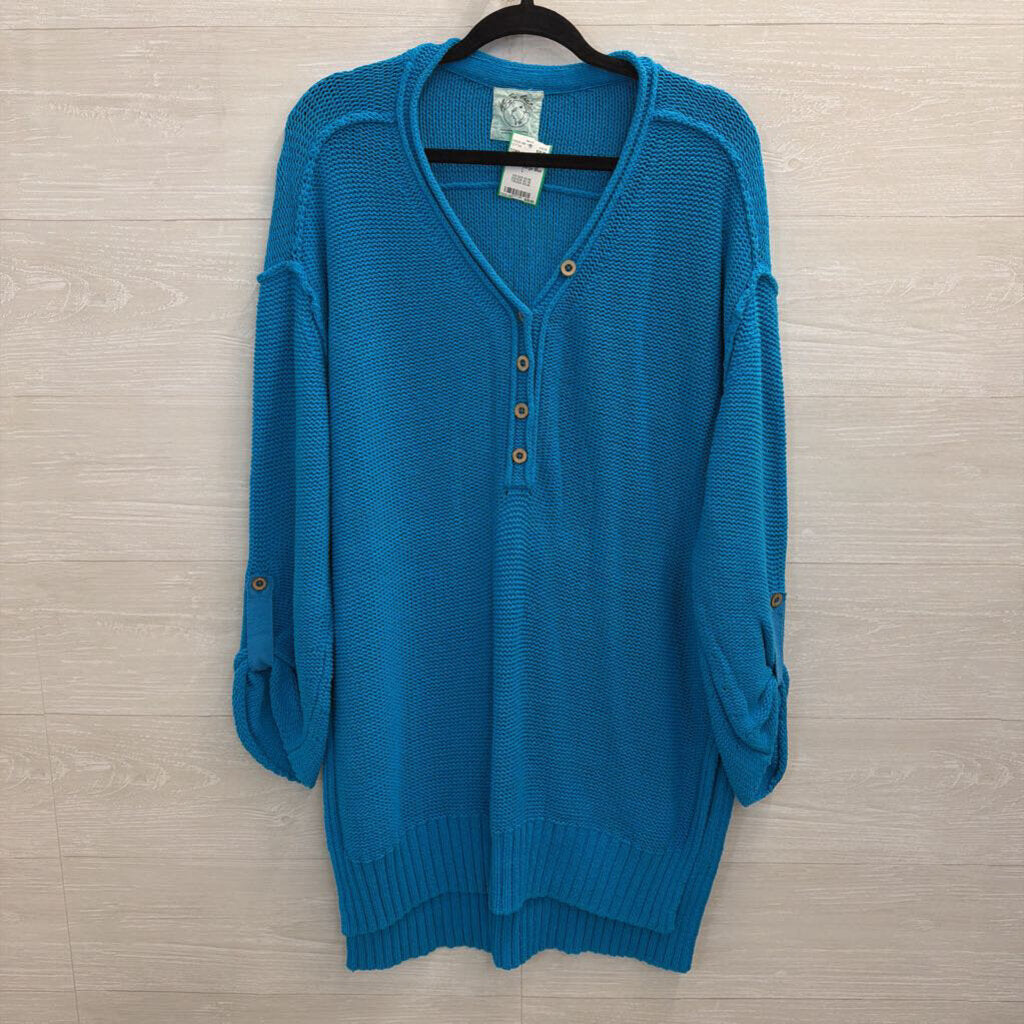 We The Free Bright Blue Knit Henley Sweater Large