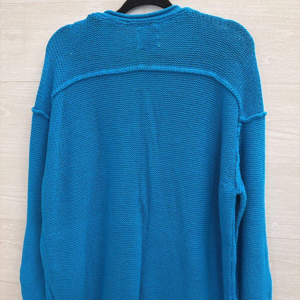 We The Free Bright Blue Knit Henley Sweater Large