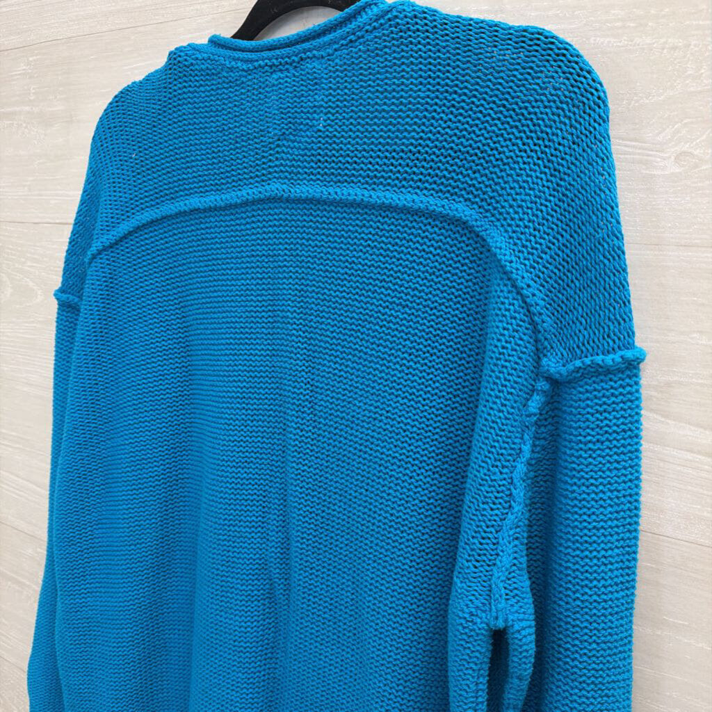 We The Free Bright Blue Knit Henley Sweater Large