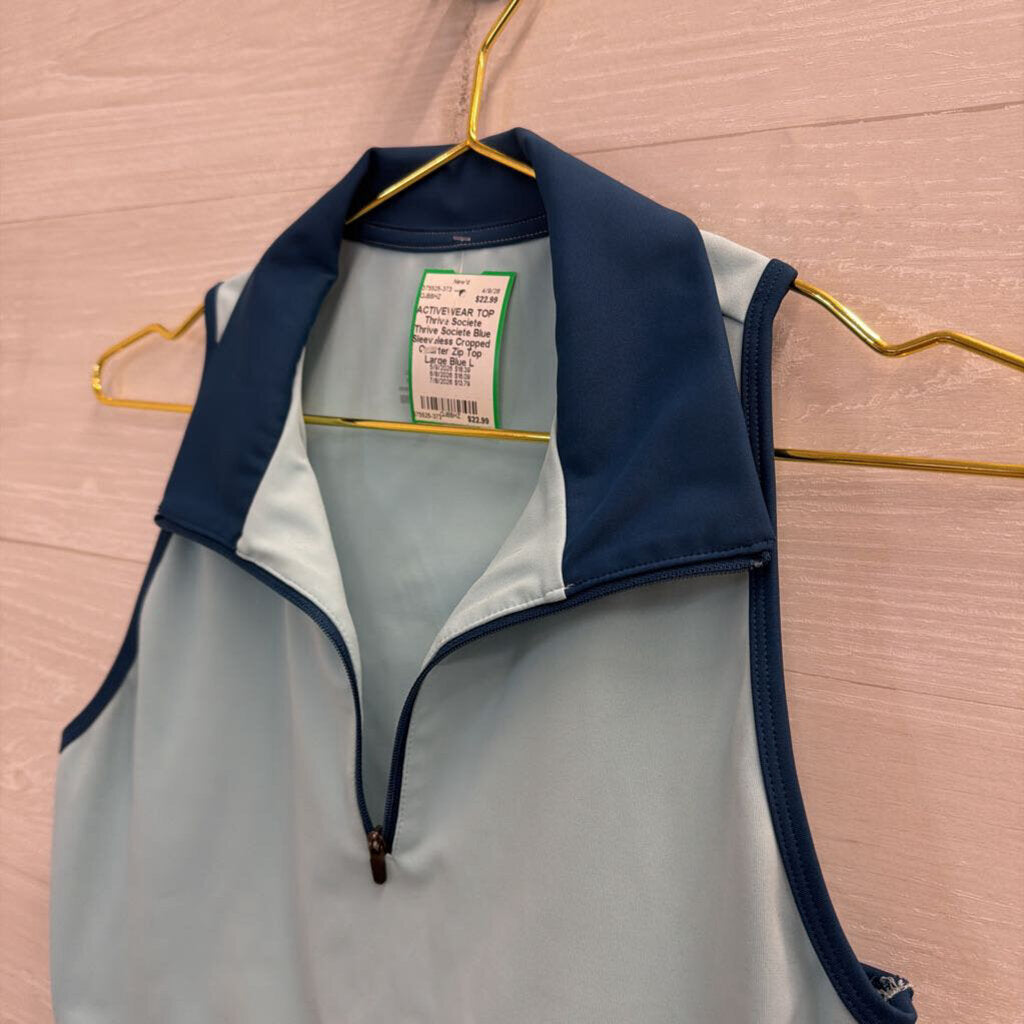 Thrive Societe Blue Sleeveless Cropped Quarter Zip Top Large