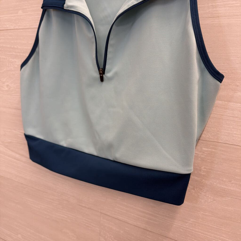 Thrive Societe Blue Sleeveless Cropped Quarter Zip Top Large