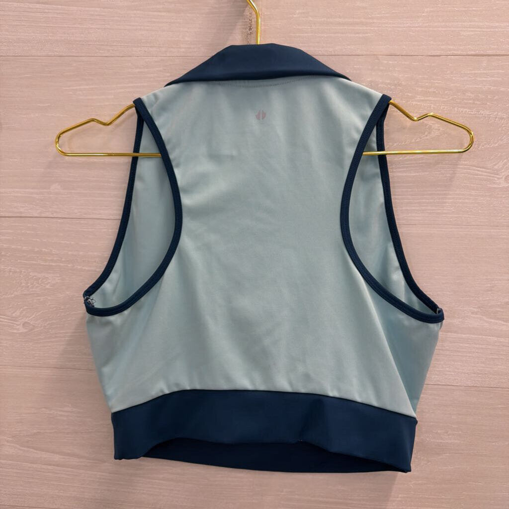 Thrive Societe Blue Sleeveless Cropped Quarter Zip Top Large