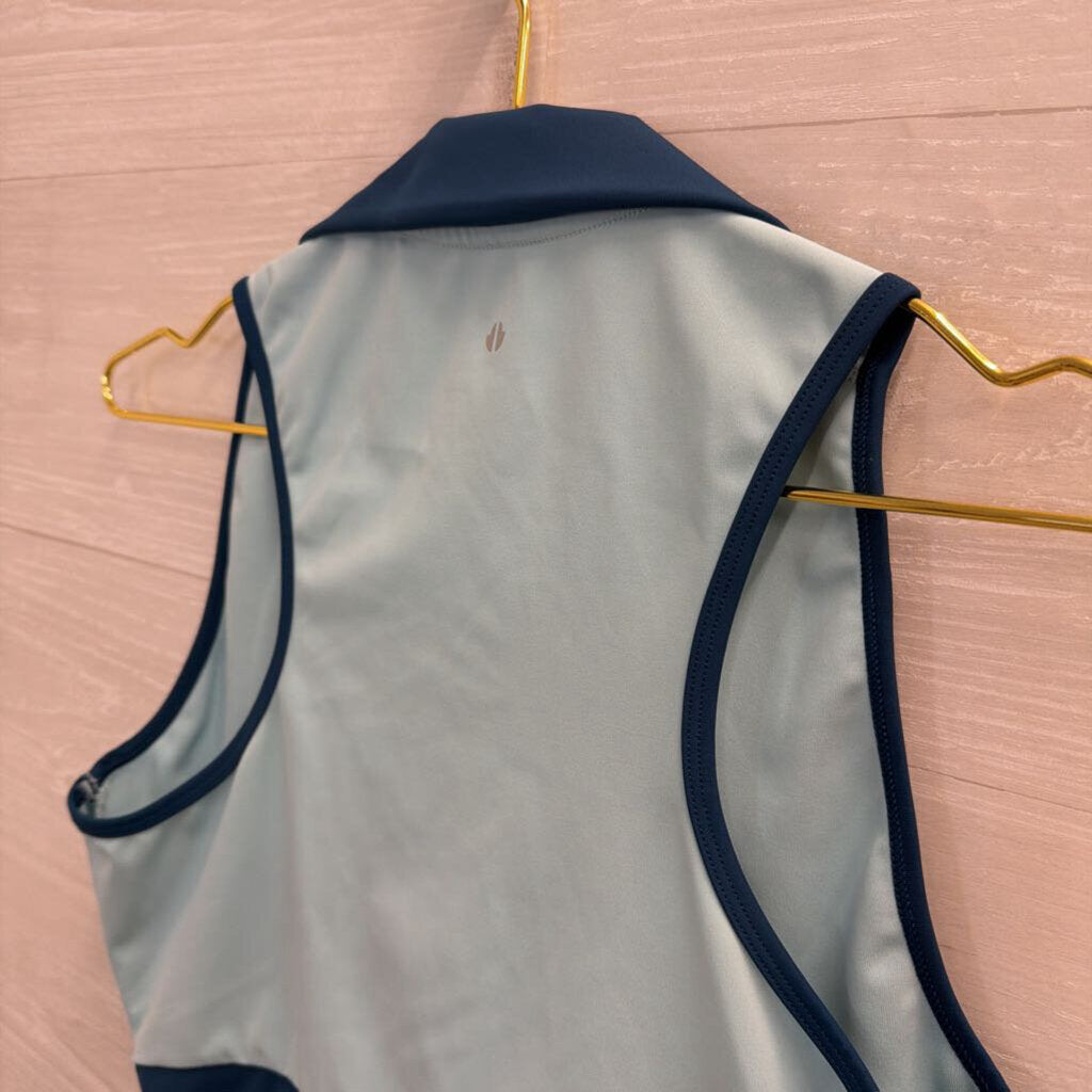 Thrive Societe Blue Sleeveless Cropped Quarter Zip Top Large
