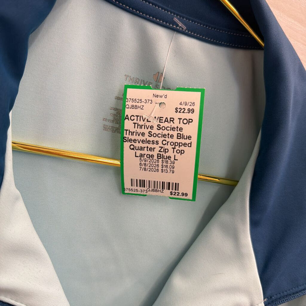 Thrive Societe Blue Sleeveless Cropped Quarter Zip Top Large