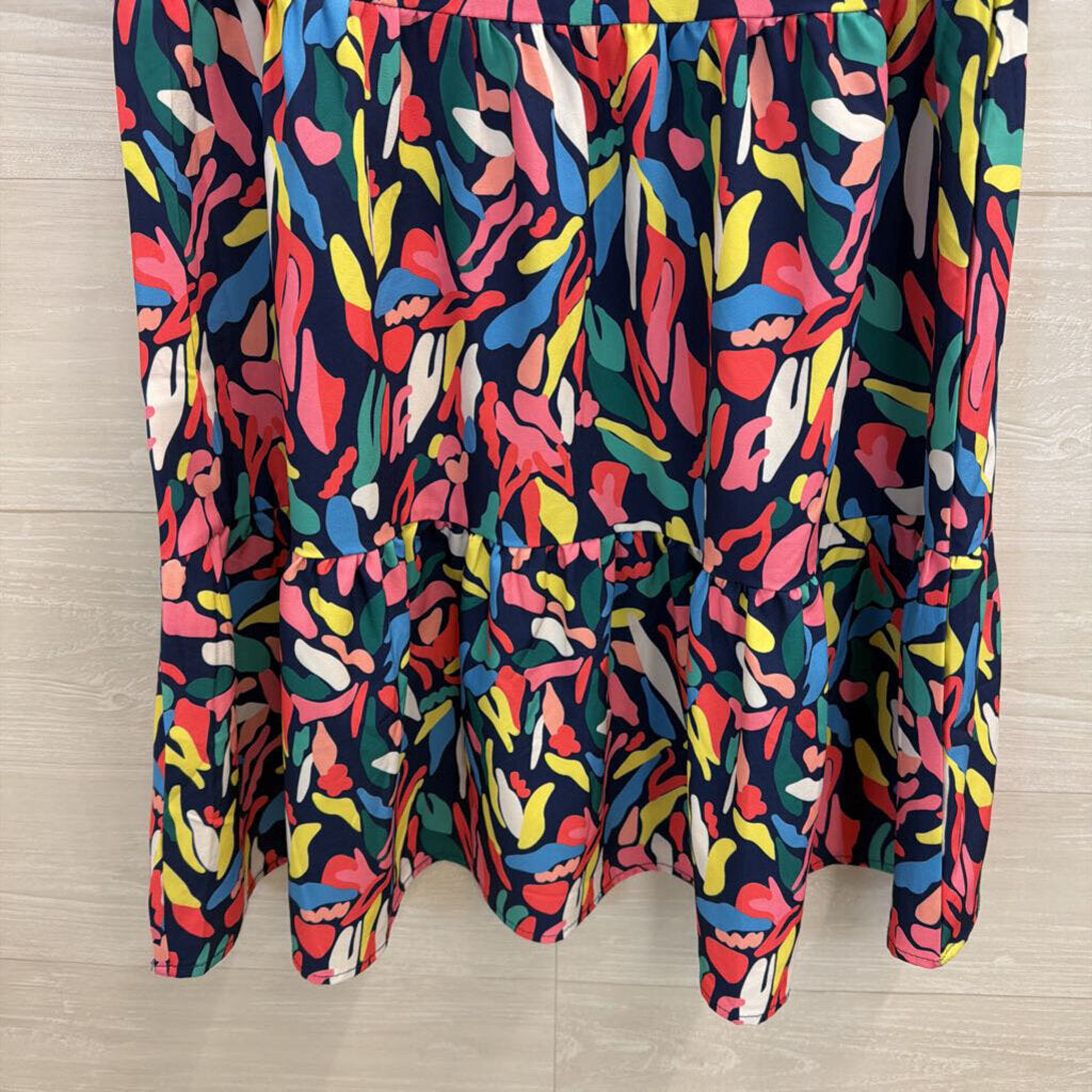 Michelle McDowell Navy/ Multi Print Ruffle Sleeve Dress Small