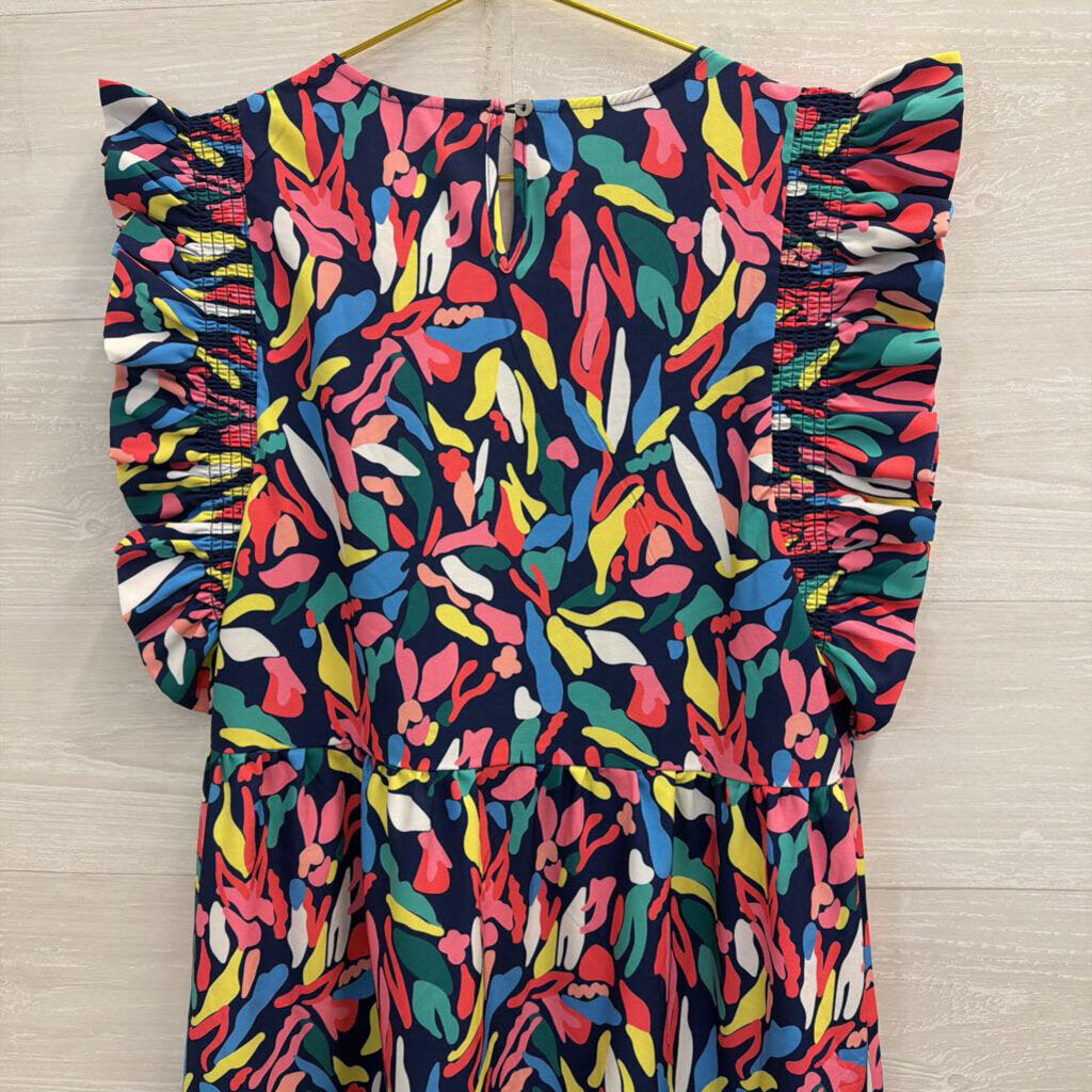 Michelle McDowell Navy/ Multi Print Ruffle Sleeve Dress Small